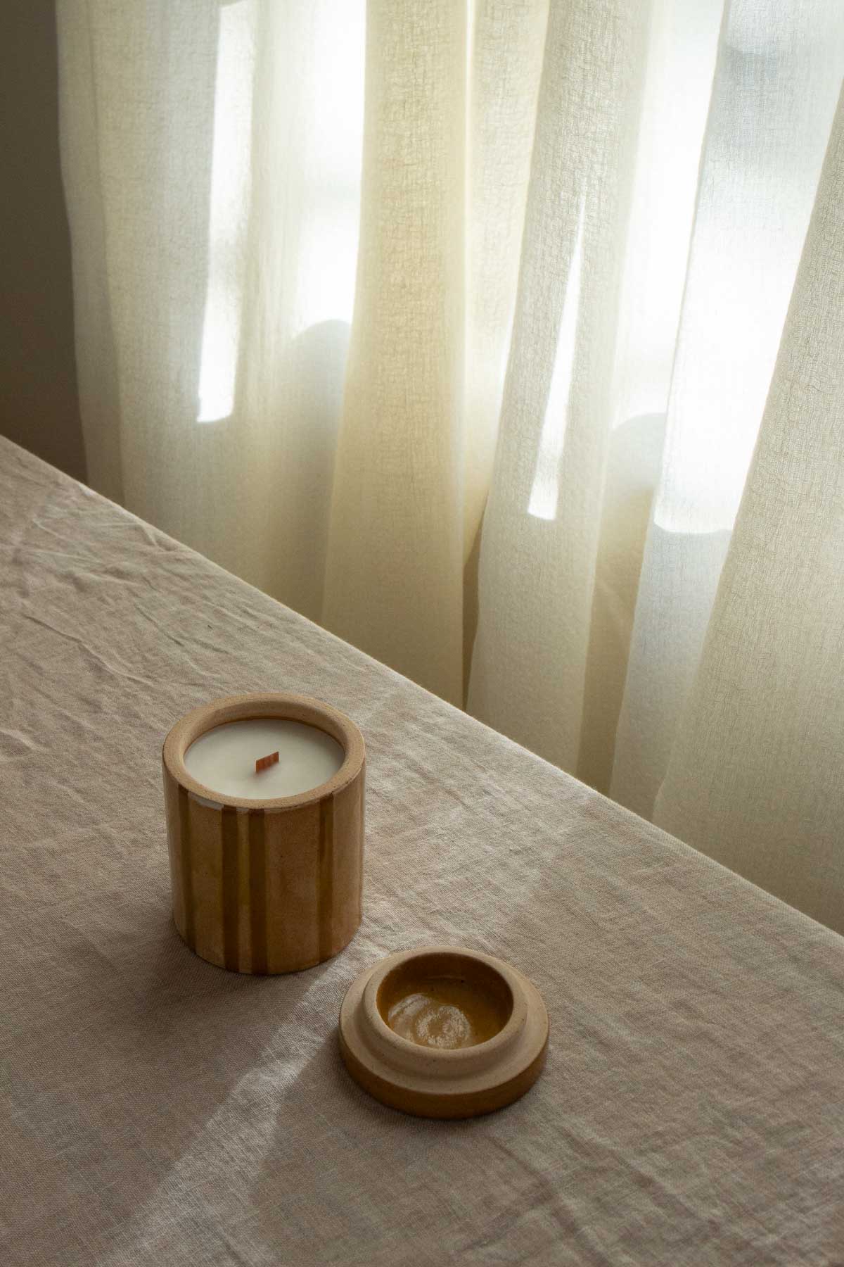Ochre Striped Candle Jar- White Pine - Image 5