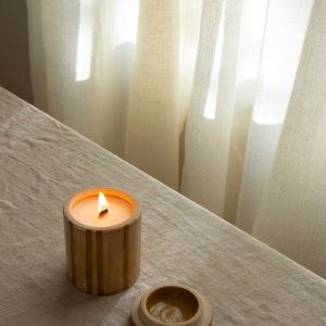 Ochre Striped Candle Jar- White Pine
