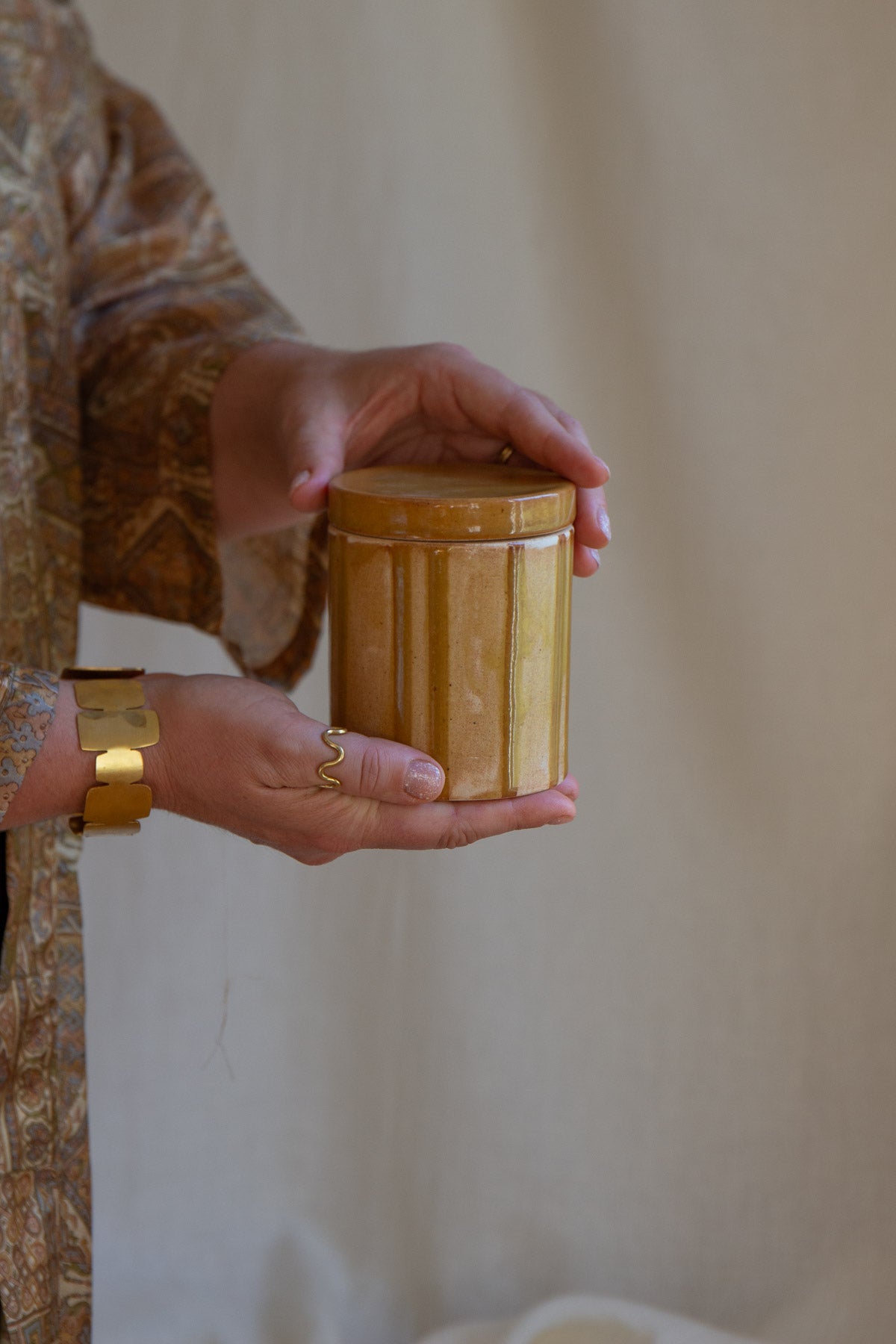 Ochre Striped Candle Jar- White Pine - Image 2