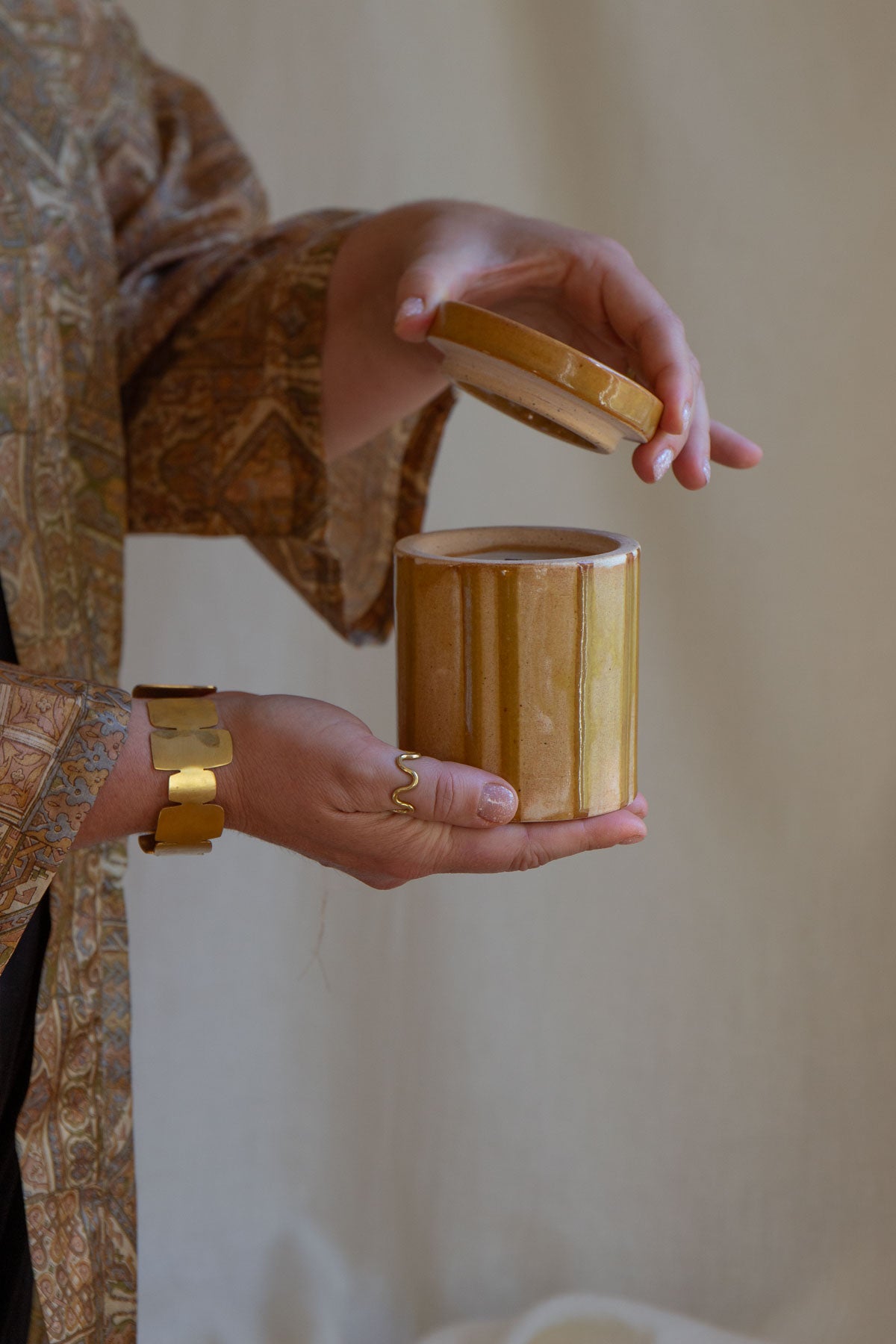 Ochre Striped Candle Jar- White Pine - Image 3